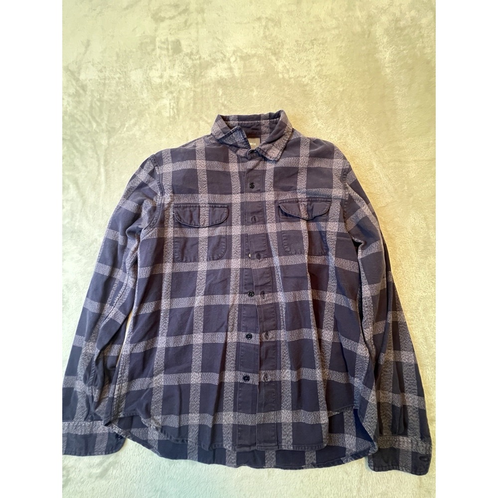 Bonobos Mens Shirt XL Blue Gray Plaid Long Sleeve Button Up Standard Fit Flannel